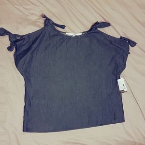 Kensie cool chambray cold shoulder top